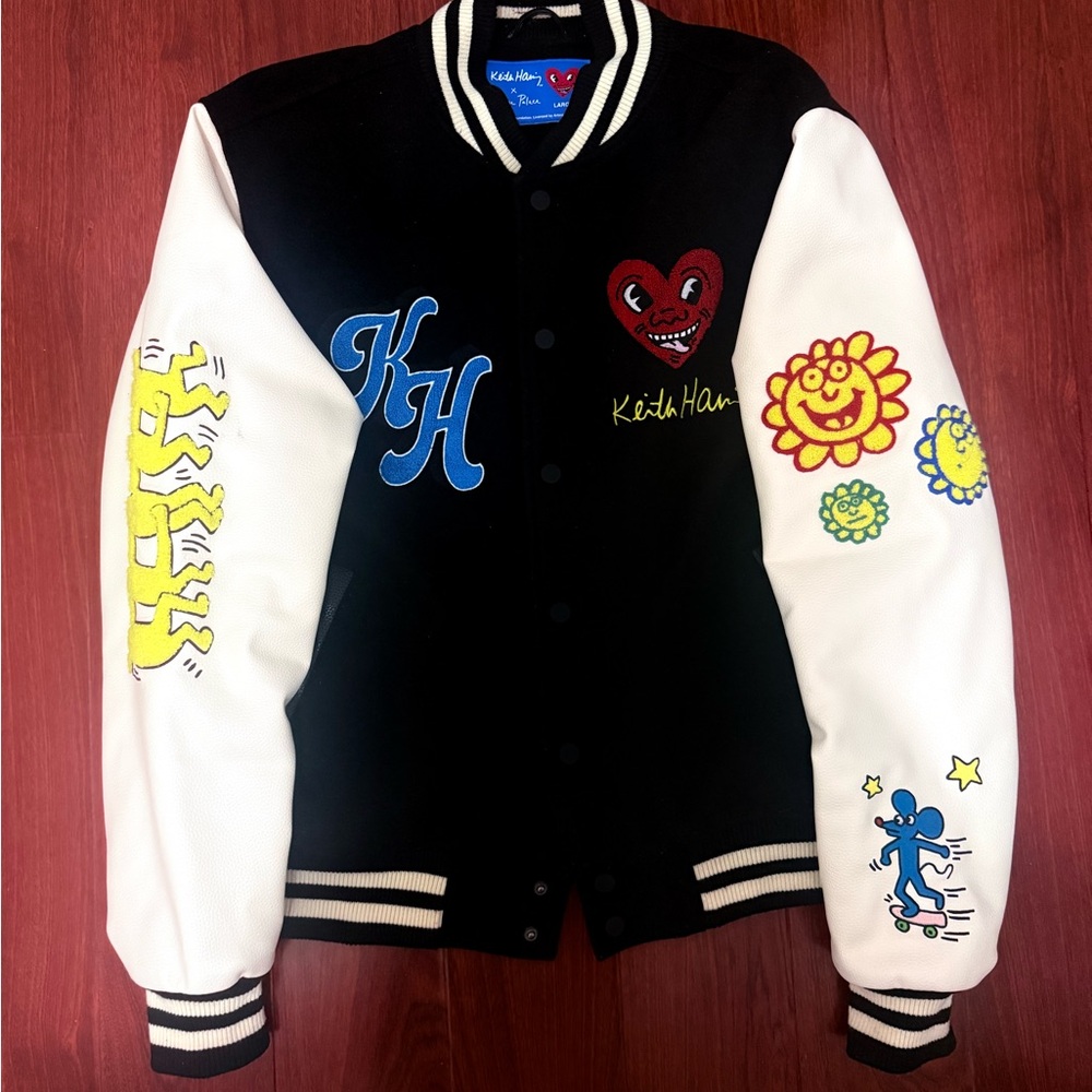 Stylish Black and White Graphic Varsity Jacket